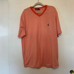 Ralph Lauren Men's Orange and White Striped Tee